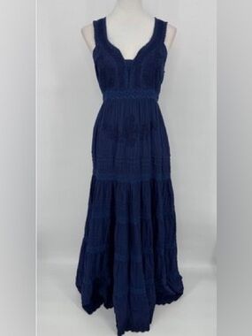 💙 Roller Rabbit Maxi Dress Boho Cottagecore Quiet Luxury Eyelet Lace 100% Cotton